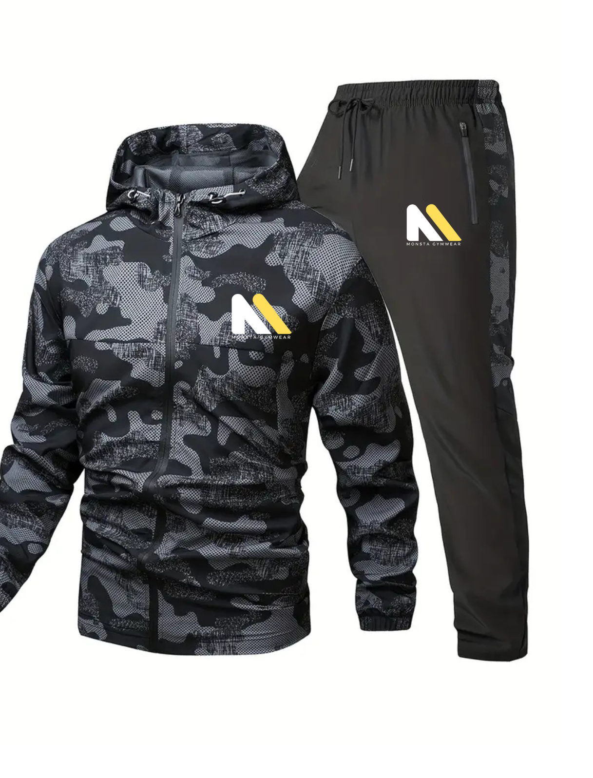 Men'S Camo Print Hooded Jacket & Joggers Set Monsta Gymwear