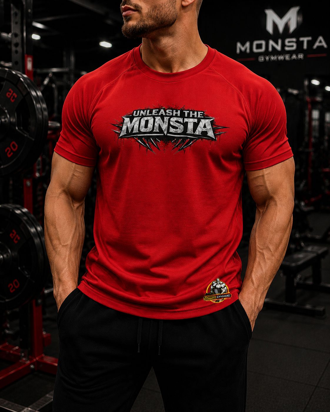 Cotton T-Shirt- Unleash The Monsta- Red Monsta Gymwear