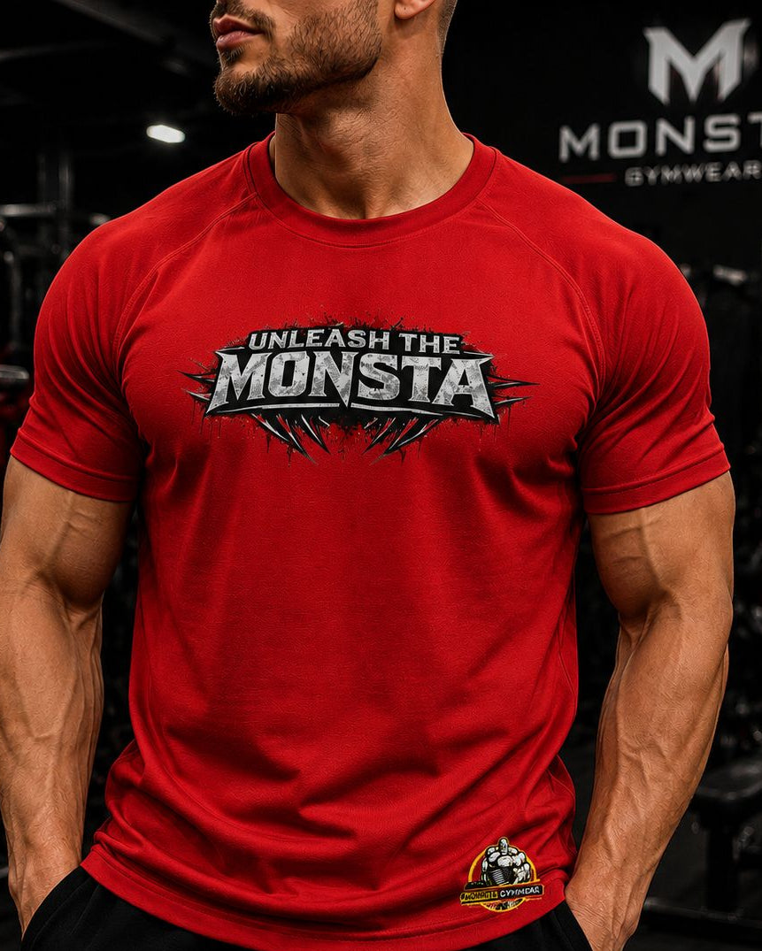 Cotton T-Shirt- Unleash The Monsta- Red Monsta Gymwear