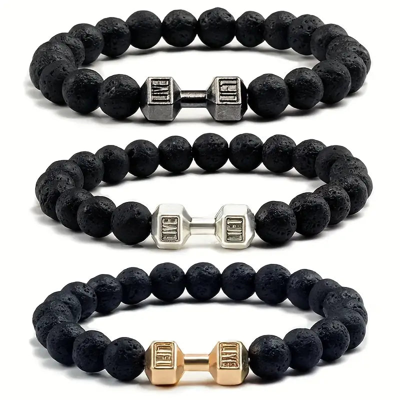 Men's Natural Stone Fitness Black Elastic Bracelet,