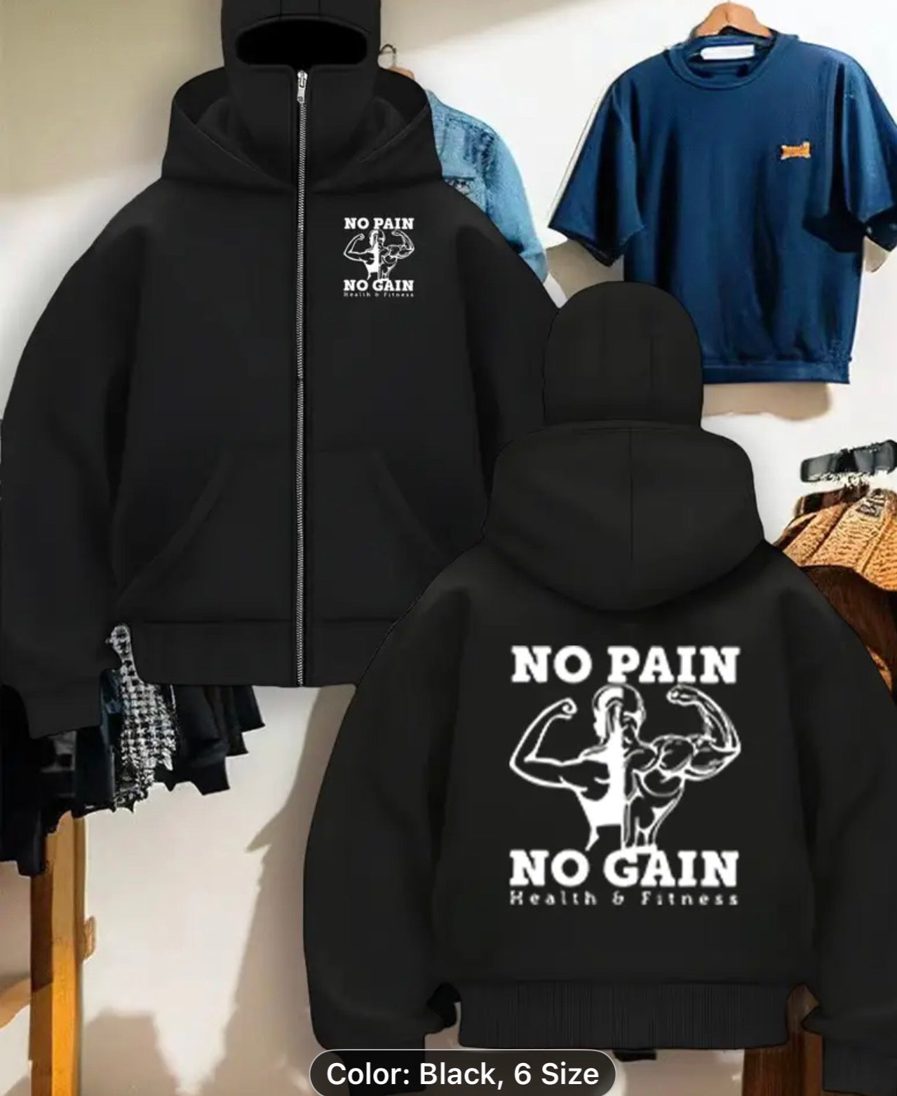 Hoody- No pain No Gain Monsta Gymwear