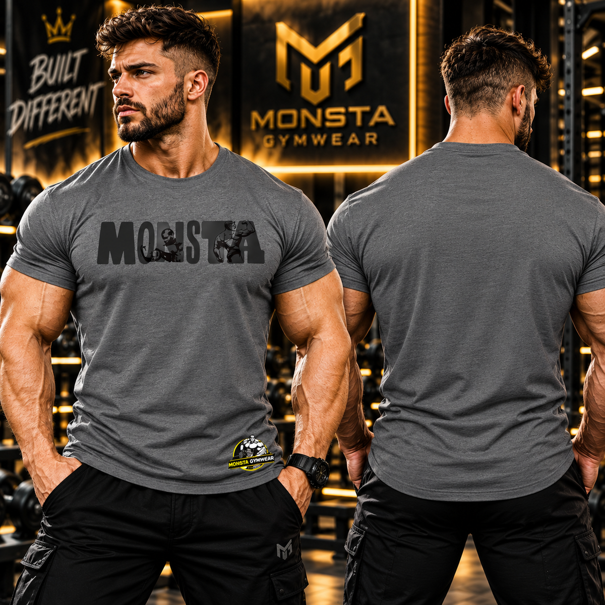 Cotton T- Shirt Grey- Monsta