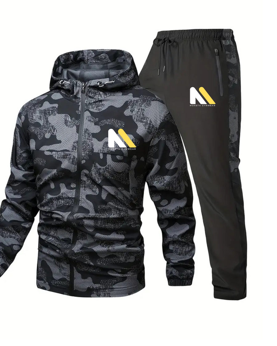 Men'S Camo Print Hooded Jacket & Joggers Set