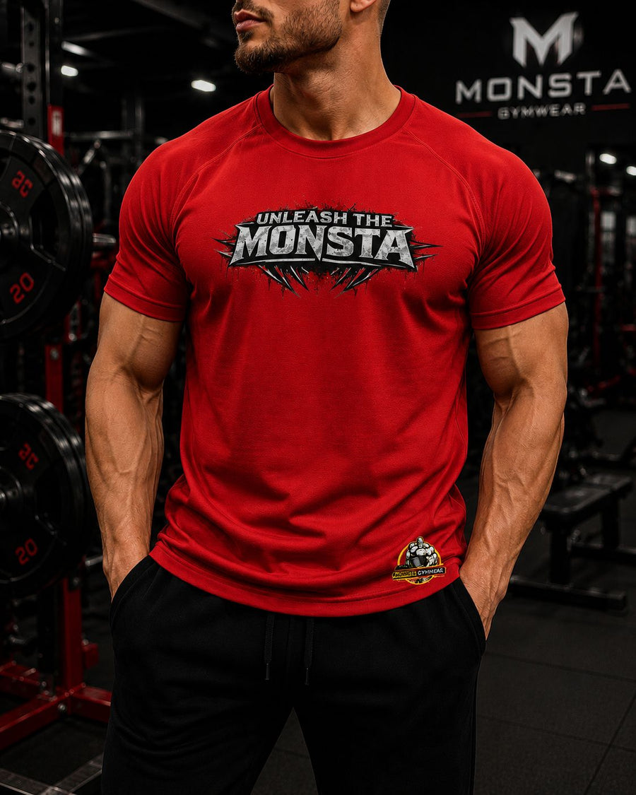 Cotton T-Shirt- Unleash The Monsta- Red